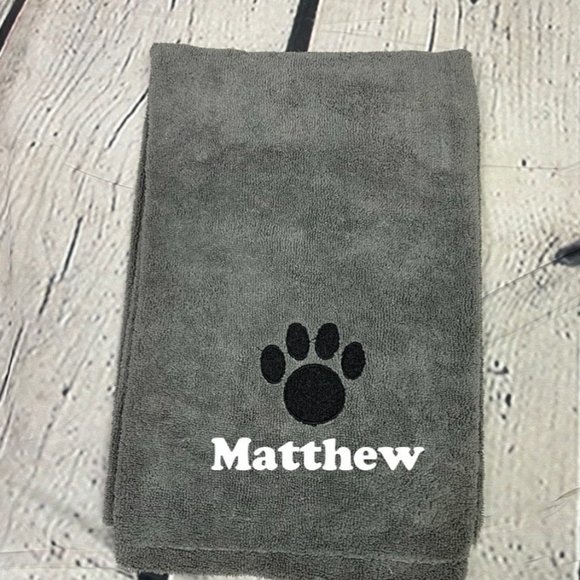 Other - Custom embroidered gray pet microfiber towel